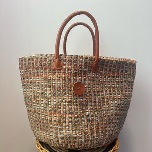 African Chic Multicolor Woven Bag with Tan Accents